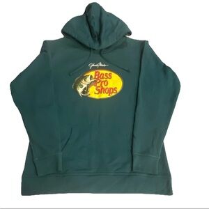 Bass Pro Shops Fish Graphic Pullover Hoodie Green Knit Long Sleeve Size L